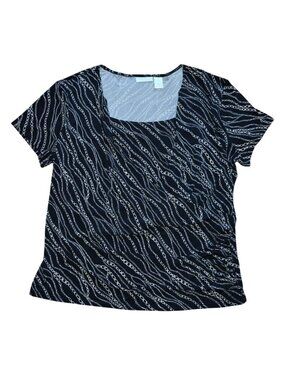 Worthington Womens Black Chain Print Stretch Blouse Short Sleeve Top 2X, NWOT